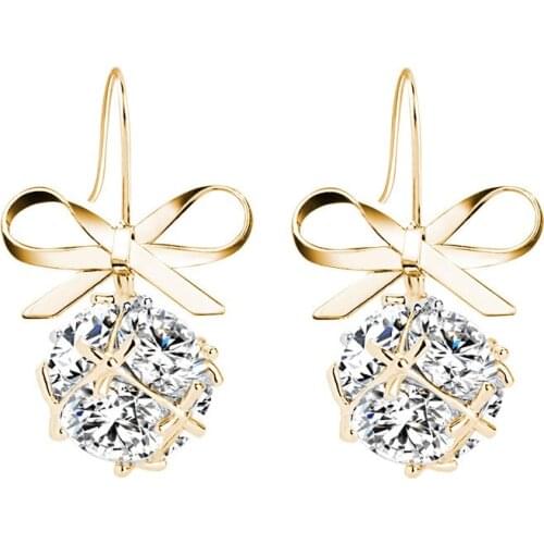 Bowknot cubic zirconia earrings round ball AAA cubic zircon charming earrings for women Jewelry gift wholesale anti allergy