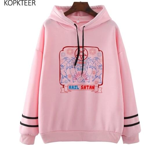 Women Hoodies Harajuku Baphomet Satan Print Pocket Warm Casual Hoodies Woman Grim Reaper Loose Solid Female Hooded Sweatshirts