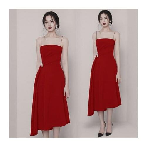 2021 New Summer Fashion Designer Runway Dress Womens Sexy Spaghetti Strap Backless Asymmetry Party Dress Vestidos