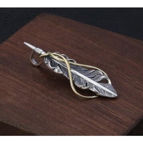 925 Sterling Silver Creative Feather Necklace Pendant making Jewelry For Men Women