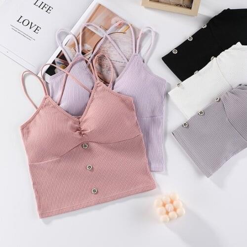 Button Vest Women Solid Sports Bra Cotton Breathable Girl Underwear Fitness Running Blazer Women Sexy Push Up Yoga Sport Tops