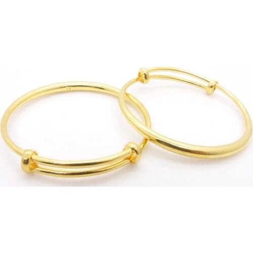 1 Pair/2pcs Adjustable Bracelet Solid Yellow Gold Filled Smooth Simple Style Childrens Bangle Accessories (Goden,Dia 50mm)