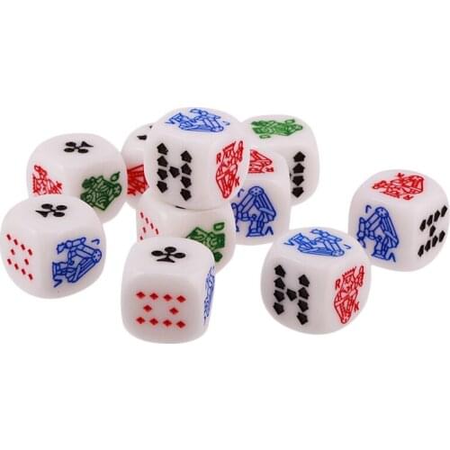 10pcs 6 Sided D6 Dice King Queen Jack 16mm Acrylic Poker Gaming Card Game Dices Friends Party Board Game Dice