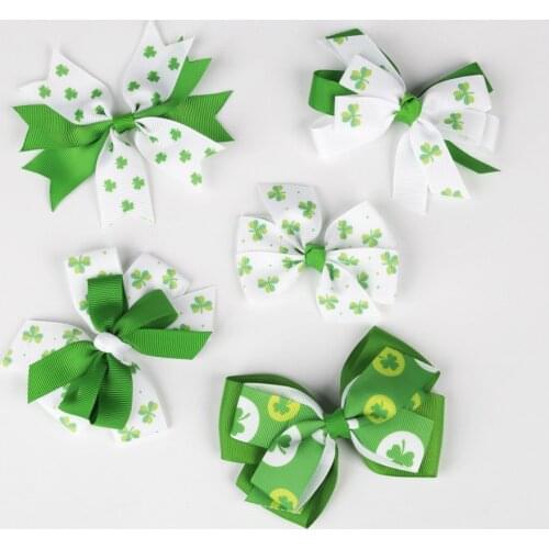 20 PCS/LOT, St. Patricks Day Hair Accessories, Grossgrain Ribbon Hair Bow Clips