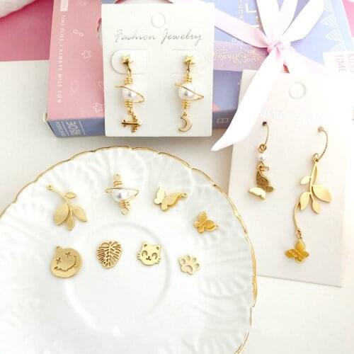 4pcs Copper Plated 18K Gold Exquisite Leaves Butterfly Cat Feet Pendant DIY Earrings Necklace Bracelet Headdress Material