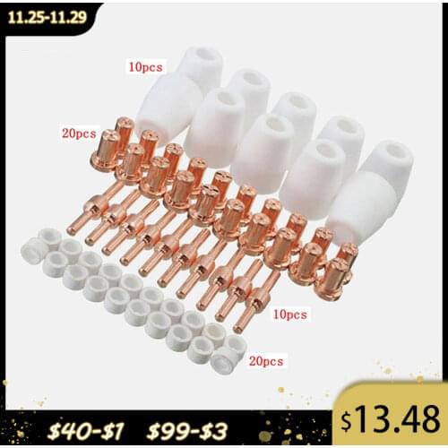 JimBon 60Pcs/Set Ceramic + Metal Air Plasma Cutting Cutter Consumables Extended TIP Nozzle Electrode For PT31 LG40 Torch CUT-50D