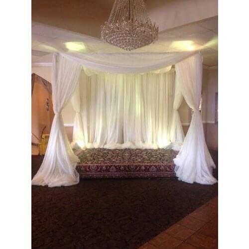Free Shipping 9.8ft*9.8ft*9.8ft white color square canopy drape with stainless steel Stand,wedding stage curtain