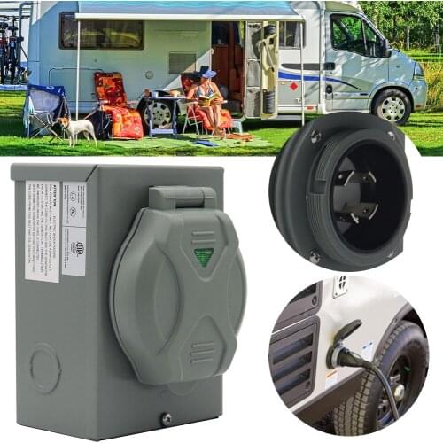 Iron 30 Amp Power Inlet Box Replacement for 4 3 Prong Generator Cord Outdoor Use ETL CETL Listed Power Inlet Box