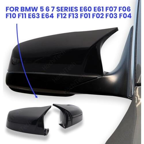Car side Bright black Horn Carbon Fiber Pattern Rearview Mirror Cover Caps For BMW 5 6 7 series F07 F06 F10 F11