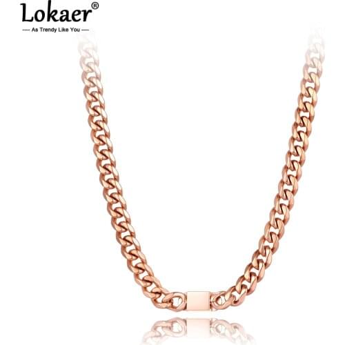 Lokaer Titanium Stainless Steel Geometric Charm Pendant Necklaces Jewelry Hiphop/Rock Link Chain Necklace For Women Men N21006