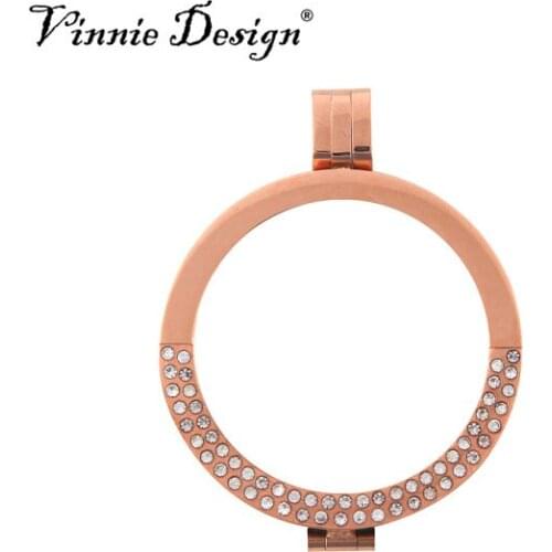 Vinnie Design Jewelry 35mm Deluxe Pendant with Half Clear Crystal for 33mm My Currency Stainless Steel Coin Holder Purse