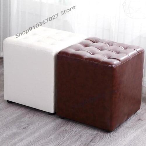 Home Fashion Creative Leather Stool Sofa Stool Adult Soft Stool Small Bench Solid Wood Leather Pier