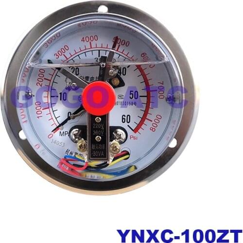 Axial belt edge seismic electric contact pressure gauge YNXC-100ZT 1.6MPA magnetic assist 0-60MPA Upper and lower limit control