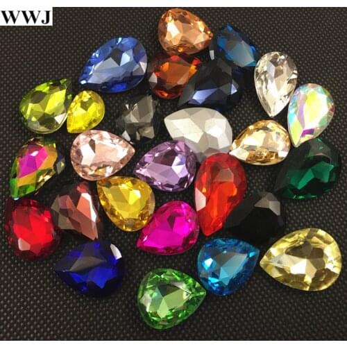 WWJ All Sizes Colors Teardrop Glass Crystal Fancy Stone Beads Pointed back 4x6mm~20x30mm Droplet for Jewelry Necklace Making