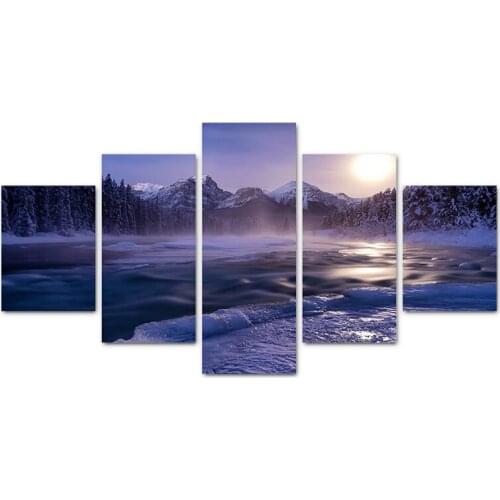 Wall Art Painting Modular Pictures 5 Panel Ice Lake Snow Mountains View HD Printed Canvas Poster Unframed Home Decor Living Room
