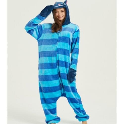 Kigurumi New Blue Cheshire Cat Onesie Pajamas Animal Winter Onesie Adults Halloween Cosplay Costume Party Gift