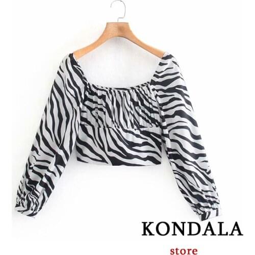 KONDALA 2021 Womens Zebra Stripes Blouse Za Weaving Top Shirt Long Sleeve Summer Casual Shirt Chic Tops Mujer Saco