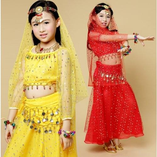 Girls Belly Dance Costumes Kids Belly Dancing Girls Bollywood Indian Performance Dancewear Children Oriental Dance Clothing Set