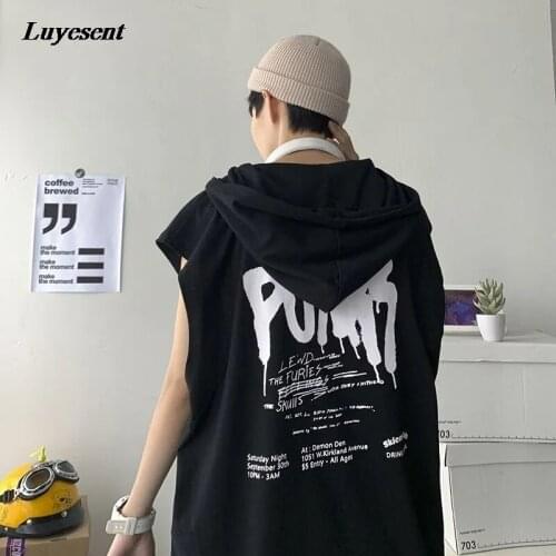 Women Man Punk Print Cool Sleeveless T Shirt 2021 Summer Lady Hooded Gothic Streetwear Loose Pullover Hip-hop Plus Size Top 3XL