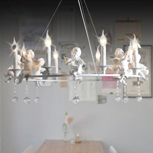 Modern White Angel chandelier Metal led Suspension Lamp Retro For Parlor Bedroom Coffee Store Home lighting PA0242
