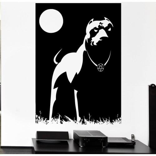 Cur Occult Wall Decal For Bedroom Pitbull Dog Night Dark Moon Pentagram Vinyl Wall Decals Living Room Large Wall Sticker W776