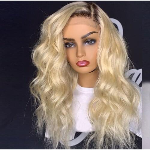 BYMC Natural Wave Ombre Blonde 1B613 Human Hair Full Lace Wigs Brazilian Remy Glueless Wig Preplucked with Baby Hair