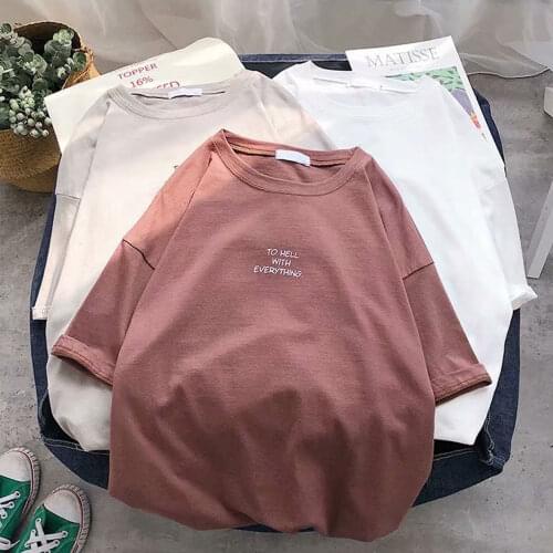 2021 New Women Short Sleeve T-shirts Loose Harajuku Letter Printed Chic Simply All-match Women Korean Style Ulzzang Leisure