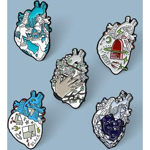 New flower enamel heart brooches badge pins for women