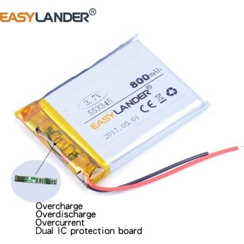 553345 3.7V 800mAh Rechargeable li-Polymer Li-ion Battery For Mp4 MP5 PDA DVD Action Video Cameras toys Speaker phone