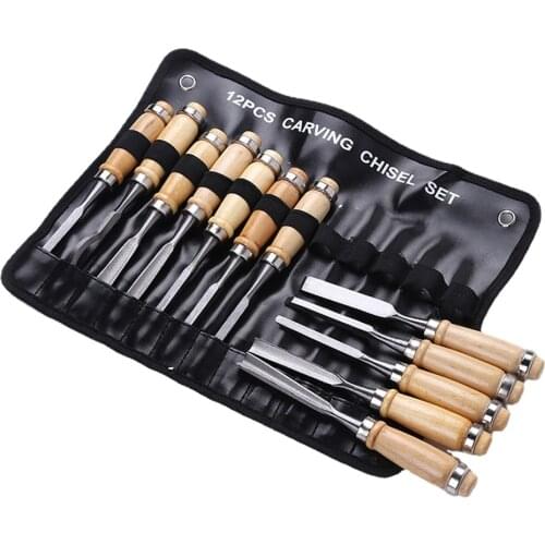 Professional 12Pcs/set Manual Wood Carving Hand Chisel Tool Set Carpenters Woodworking Carving Chisel DIY Hand Tools