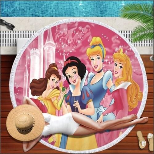 Pink Disney Princess Printed Beach Towels Big Round Microfiber Beach Towel for Living Room Home Decor Boho Plant Kid Bath Towels
