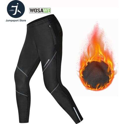 WOSAWE Fleece Thermal Winter Cycling Pants Waterproof Windproof Running Tights Mens Sportswear Racing Riding Bike Trousers Male