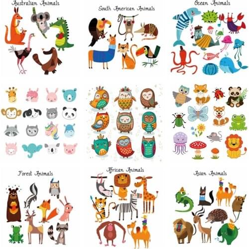 Iron On Cute Animal Patches For Kids Clothing Cartoon Owls Patch Thermal Sticker DIY Vinyl Heat Transfer On T-shirt Applique