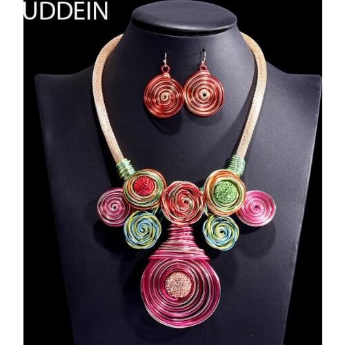 UDDEIN Ethnic Customs Handmade African Necklace Crystal Gem Pendant Gold Chain Vintage Statement Necklace Women Party Jewelry