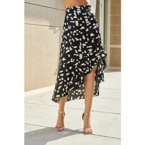 New Arrival 3-Color Beach Fringed Milk Pattern Casual Skirt Elegant High-Waist Holiday High-Street Side Slit Ruffle Print Skirt