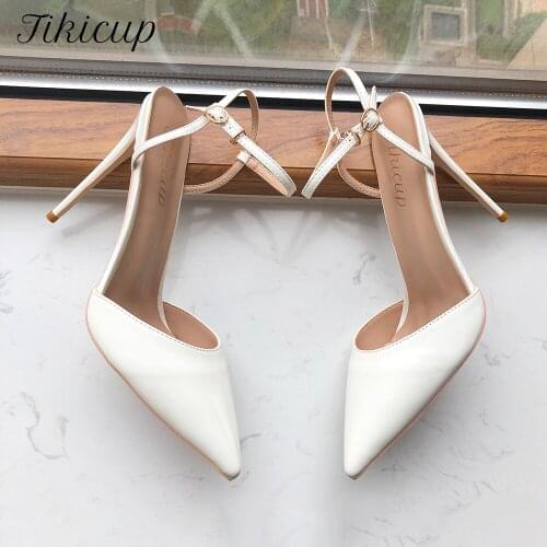 Tikicup Glossy White Women Pointy Toe Slingbacks High Heel Shoes Elegant Ladies Stiletto Pumps 8cm 10cm 12cm Colors Customize