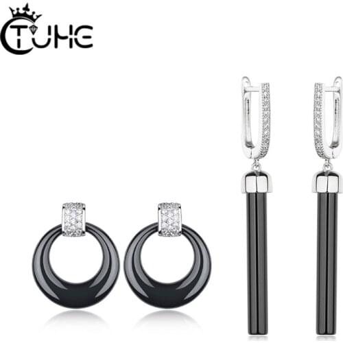 Women Jelwey Earrings Set Classic Black Silver Color Ceramic Earring For Women Elegant Style Fashion Jewlery Smooth Never Fade