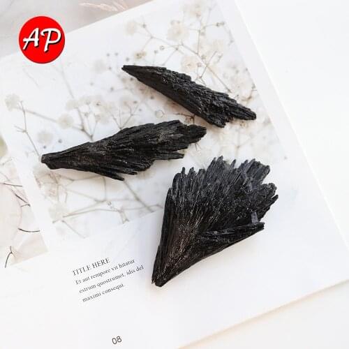 1pc Natural Quartz Feather Shape Black tourmaline Mineral Jet Stone Crystal Cluster Home Decor Collect Minerals Divination