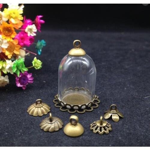100sets/lot25*18mm tube glass globe bronze plated double lace base beads cap glass DIY pendant glass dome glass cover jewelry