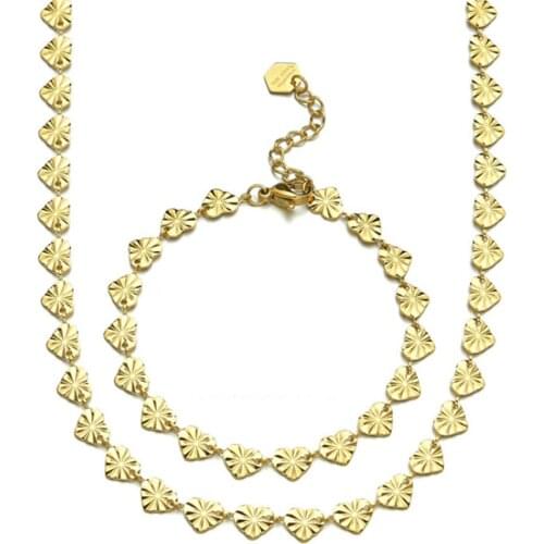 316L Stainless Steel Simple Heart Shaped Rice Chain Peach Heart Thin Necklace Textured Bracelet Set No Fade