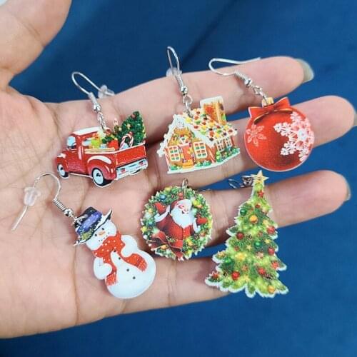 Acrylic Christmas Anime Colorful House Earrings Long Drop Dangle Fashion Girl Women Wholesale Festival Party Accessories