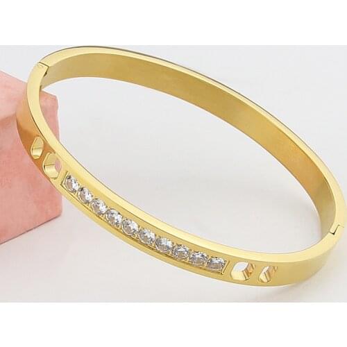 Hot Fashion Stainless Steel Jewelry Hand Inlaid Ten Crystal Bangle Bracelet Women Bracelet Party Gift Wholesale