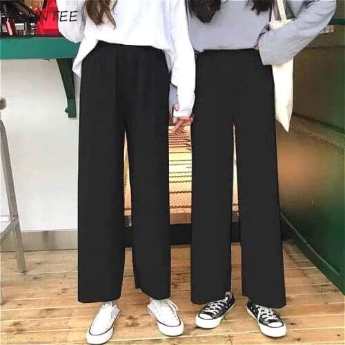 Casual Pants Women Oversized Simple Black All-match Summer Girl Wide Leg Pant Korean Loose Summer Elegant Chic Womens Capris 3XL