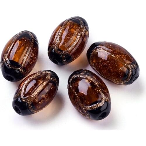 10pcs Handmade Gold Sand Lampwork Oval Beads Dark Red For for jewelry making DIY Decor Accessories 16x12mm, Hole: 1mm