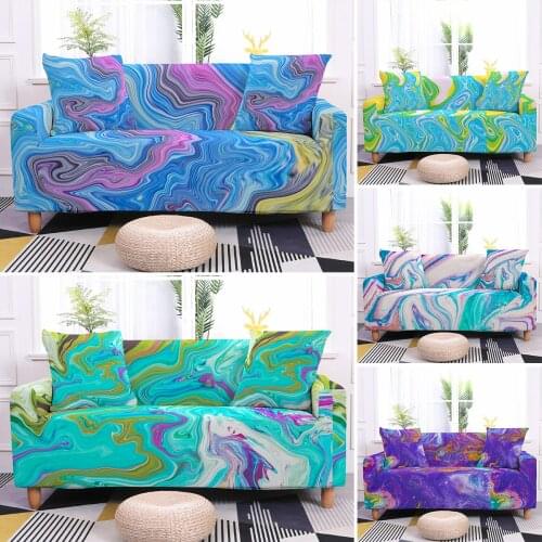 Marbling Printing Sofa Cover for Living Room Sofa Slipcovers Elastic Couch Cover Sofa Towel Furniture Protector 1/2/3/4 Seater