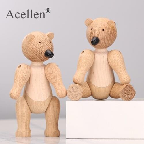 Handmade Wooden Denmark Figurine Animals Bear Kids Room Bedroom Living Room Home Decoration Accessories Ornaments Gift Toys