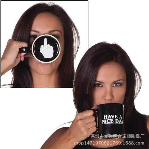 Porcelain cup Spot hot sale Have a nice day Mug good day ceramic cup foreign trade coffee cup middle finger cup