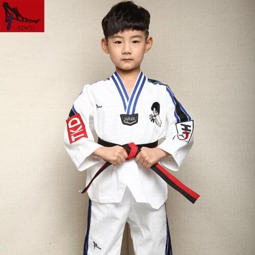 Hot Sale Tae kwon do Dobok Clothes Child Taekwondo Uniform Size XXXS-M with boy embroidery