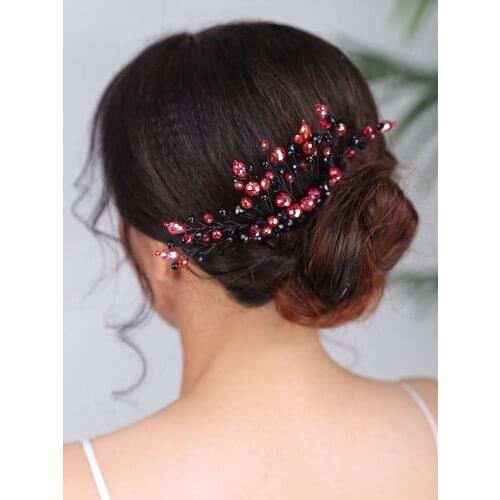 Bohemian Black Red Hair comb Crystal Headpieces Holiday Hair Jewelry party Fascinators Bridal Hair Accessories for women wedding