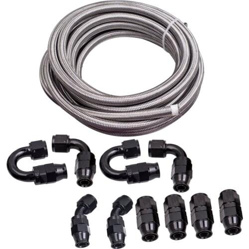 10AN AN10 Stainless Steel PTFE Fuel Line 20FT Fitting Hose Kit Black